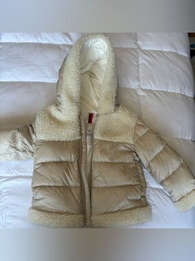 Moncler Cream Puffer Jacket with Sherpa Trim
